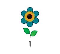 In the Breeze 2776 - 12-inch Teal Sunflower Wind Spinner with Leaves - Colorful Flower for Yard and Garden