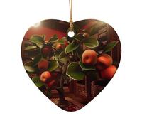 In The Castle, There are Apple Trees - Abalorio de Navidad de cerámica de doble cara para manualidades, adorno decorativo de Navidad con cordón dorado