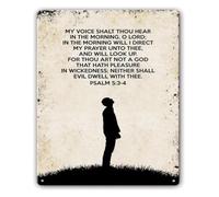 In The Morning Thou Hearst My Voice Tin Sign Psalm 5 Metal 12x8 Inch