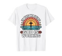 In The Waiting God Is Working Camiseta gráfica económica, Hombre, Blanco, M