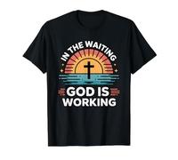 In The Waiting God Is Working Camiseta gráfica económica, Hombre, Negro, L