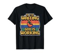In The Waiting God Is Working Camiseta gráfica económica, Hombre, Negro, S
