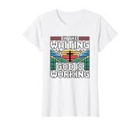 In The Waiting God Is Working Camiseta gráfica económica, Mujer, Blanco, L