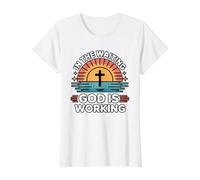 In The Waiting God Is Working Camiseta gráfica económica, Mujer, Blanco, L