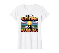 In The Waiting God Is Working Camiseta gráfica económica, Mujer, Blanco, M