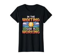 In The Waiting God Is Working Camiseta gráfica económica, Mujer, Negro, L