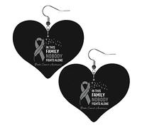 In This Family No One Fights Alone Brain Cancer Awareness Ribbon Pendientes de cuero para mujer Pendientes colgantes Gota Corazón Colgante con gancho Regalos para niña adulta