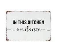 In This Kitchen We Dance - Letrero de metal de 8 x 12 pulgadas, decoración de cueva de hombre, letrero de metal de aluminio, arte cristiano, regalos católicos, letreros de garaje para cafetería