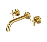 In-Wall Basin Faucet Set 3 Hole Gold/Black Gold Brass Double Cross Handle Wall Mounted Bathroom Sink Hot Tap XR8241(Nickel Gold 2)
