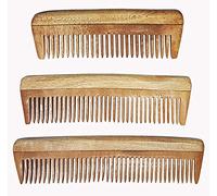 Inaaya Peine de madera de neem para la caída del cabello, peine de madera de neem para la caspa, juego de 3, marrón, 45 g, paquete de 1