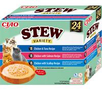INABA Cat Ciao Stew - alimento complementario para gatos con sabor a pollo, atún, salmón y vieiras 2x(24x40g)