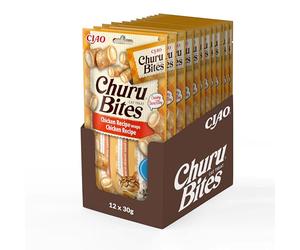 INABA Churu Bites - Bocadillos de Pollo Cat Treat, Recubrimiento de Pollo - Suave y Cremoso - 36 Tubos x 10g
