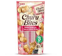INABA Churu Bites Gatos - Snacks de Atún y Salmón - Premios Saludables - Golosinas Crujientes y Cremosas - Pequeña y Práctica Porción - Sin Conservantes ni Colorantes - 30g (3x10g)