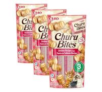 INABA Churu Bites Gatos - Snacks de Atún y Salmón - Premios Saludables - Golosinas Crujientes y Cremosas - Pequeña y Práctica Porción - Sin Conservantes ni Colorantes - 30g (3x10g) (Paquete de 3)