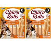 INABA Churu Bites Perros - Receta de Pollo - Palitos crujientes con Relleno cremoso, Aperitivo Delicioso y Saludable - Alimento con proteínas, sin colorantes ni conservantes - 96g (8x12g)