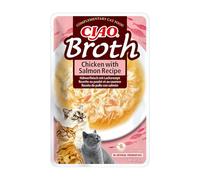 INABA Churu Broth - Caldo para Gatos - Snacks Receta Pollo y Salmón - Premios con Proteínas Animales - Sin Cereales, Conservantes, Colorantes - Sólo 16Cal - 40g (Paquete de 6)