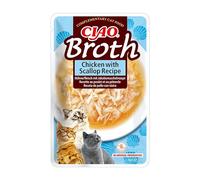 INABA Churu Broth - Caldo para Gatos - Snacks Receta Pollo y Vieira - Premios con Proteínas Animales - Sin Cereales, Conservantes, Colorantes - Sólo 16Cal - 40g