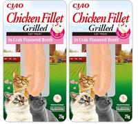 INABA Churu Filet - Snacks para Gatos para Dar de Comer con la Mano - Tiernos Snacks para mimar a tu Gato - Golosinas en prácticas porciones, Filete de Pollo con Cangrejo - 1 Pack 25g (Paquete de 2)