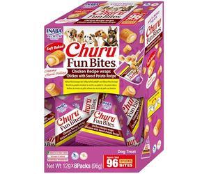 INABA Churu Fun Bites para Perros, Pollo y Boniato, Multipack 8 x 12g | Snack Suave y Horneado, Ideal para Adiestramiento, Delicioso, Natural, Sin Conservantes ni Colorantes, Sin Cereales