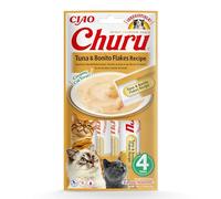 INABA Churu - Premios para Gatos - Snacks Saludables Copos de Atún/Bonito - Textura Cremosa - Sin Cereales, Conservantes, Colorantes - Sólo 6 Cal - 4x14g (56g)