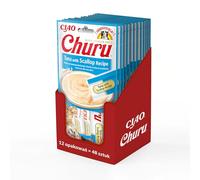 INABA Churu Gatos - Receta Saludable de Atún con Vieira - Sancks con Textura Cremosa - Sin Cereales, Sin Conservantes, Sin Colorantes - Sólo 6 Cal - 672g (48x14g)