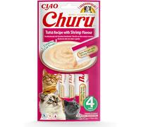 INABA Churu Gatos - Receta Saludable de Atún y Gamba - Sancks con Textura Cremosa - Sin Cereales, Sin Conservantes, Sin Colorantes - Sólo 6 Cal - 56g (4x14g) (Paquete de 5)