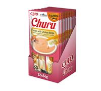 INABA Churu Gatos - Receta Saludable de Salmón y Pollo - Deliciosos Premios con Textura Suave y Cremosa - Snack Natural, Sin Cereales, Sin Colorantes - 48 Tubos de 14g (672g)