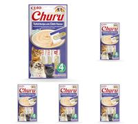 INABA Churu Gatos - Snacks Saludables con Receta de Atún y Almeja - Premios con Textura Cremosa - Sin Cereales, Conservantes, Colorantes - Sólo 6 Cal - 56g (4x14g) (Paquete de 5)