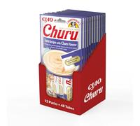 INABA Churu Gatos - Snacks Saludables - Receta de Atún con Almeja - Premios con Textura Cremosa - Sin Cereales, Conservantes, Colorantes - Sólo 6 Cal - 672g (48 Unidades x 14g)