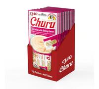INABA Churu Gatos - Snacks Saludables - Receta de Atún con Gambas - Premios con Textura Cremosa - Sin Cereales, Conservantes, Colorantes - Sólo 6 Cal - 672g (48 x 14g)