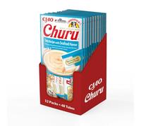 INABA Churu Gatos - Snacks Saludables - Receta de Atún con Marisco - Premios con Textura Cremosa - Sin Cereales, Conservantes, Colorantes - Sólo 6 Cal - 672g (48 Unidades x 14g)