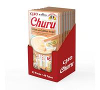 INABA Churu Gatos - Snacks Saludables - Receta de Pollo con Salmón - Premios con Textura Cremosa - Sin Cereales, Conservantes, Colorantes - Sólo 6 Cal - 672g (48 x 14g)