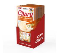 INABA Churu Gatos - Snacks Saludables - Receta de Pollo y Ternera - Premios con Textura Cremosa - Sin Cereales, Conservantes, Colorantes - Sólo 6 Cal - 672g (48 Unidades x 14g)