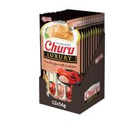 INABA Churu Luxury Gatos - Receta Saludable de Atún y Langosta - Deliciosos Premios con Textura Suave y Cremosa - Natural, Sin Cereales, Sin Colorantes-56g (4 Tubos x 14g) (Paquete de 2)