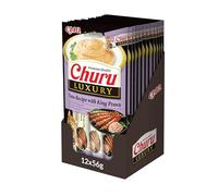 INABA Churu Luxury Gatos - Receta Saludable de Atún y Langostino Jumbo - Deliciosos Premios con Textura Suave y Cremosa - Natural, Sin Cereales, Sin Colorantes - 672g (48 Tubos x 14g)