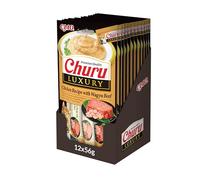 INABA Churu Luxury Gatos - Receta Saludable de Pollo y Carne de Wagyu - Deliciosos Premios con Textura Suave y Cremosa - Natural, Sin Cereales, Sin Colorantes - 672g (48 Tubos x 14g)