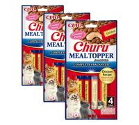 INABA Churu Meal Topper Gatos Adultos - Receta de Pollo, Alimento Completo y Equilibrado, Ideal para Mezclar con pienso, Relleno de puré, Delicioso y Sano, Natural, sin Cereales - 56g (4x14g)