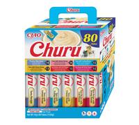 INABA Churu Gatos - 6 Recetas de Snacks Saludables a Base de Atún - Deliciosos Premios con Textura Suave y Cremosa - Natural, Sin Cereales, Sin Colorantes - 1,12kg (80 Tubos x 14g)