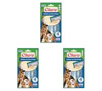 INABA Churu Perros - Receta Saludable de Pollo con Atún - Golosinas para Dar de Comer con la Mano - Delicioso Snack para Adiestramiento - Sin colorantes ni Conservantes - 56g (4 x 14g) (Paquete de 3)