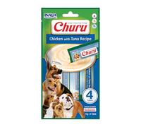 INABA Churu Perros - Receta Saludable de Pollo con Atún - Golosinas para Dar de Comer con la Mano - Delicioso Snack para Adiestramiento - Sin colorantes ni Conservantes - 56g (4 x 14g)