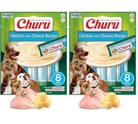 INABA Churu Perros - Receta Saludable de Pollo con Queso - Golosinas para Dar de Comer con la Mano - Delicioso Snack para Adiestramiento - Sin colorantes ni Conservantes - 160g (8 x 20g)