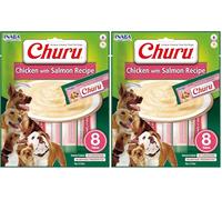 INABA Churu Perros - Receta Saludable de Pollo con Salmón - Golosinas para Dar de Comer con la Mano - Delicioso Snack para Adiestramiento - Sin colorantes ni Conservantes - 160g (8 Tubos x 20g)