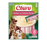 INABA Churu Perros - Receta Saludable de Pollo con Salmón - Golosinas para Dar de Comer con la Mano - Delicioso Snack para Adiestramiento - Sin colorantes ni Conservantes - 160g (8 Tubos x 20g)
