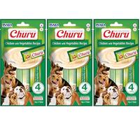 INABA Churu Perros - Receta Saludable de Pollo con Verduras - Delicioso Snack Líquido para lamer - Golosinas para Adiestramientro - Sin Colorantes ni Conservantes - 56g (4x14g) (Paquete de 3)