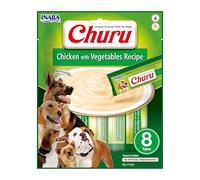 INABA Churu Perros - Receta Saludable de Pollo con Verduras - Golosinas para Dar de Comer con la Mano - Delicioso Snack para Adiestramiento - Sin colorantes ni Conservantes - 160g (8 x 20g)
