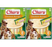 INABA Churu Perros - Receta Saludable de Pollo - Golosinas para Dar de Comer con la Mano - Delicioso Snack para Adiestramiento - Sin colorantes ni Conservantes - 160g (8 x 20g) (Paquete de 2)