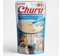 INABA Churu - Premios para Gatos - Snacks Saludables Atún con Marisco - Textura Cremosa - Sin Cereales, Conservantes, Colorantes - Sólo 6 Cal - 4x14g (56g)