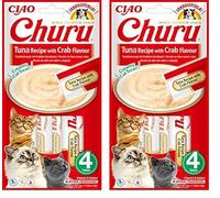 INABA Churu - Premios para Gatos - Snacks Saludables Atún y Cangrejo - Textura Cremosa - Sin Cereales, Conservantes, Colorantes - Sólo 6 Cal - 4x14g (56g) (Paquete de 2)