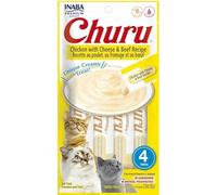 INABA Churu - Premios para Gatos - Snacks Saludables Pollo, Queso, Ternera - Textura Cremosa - Sin Cereales, Conservantes, Colorantes - Sólo 6 Cal - 4x14g (56g)