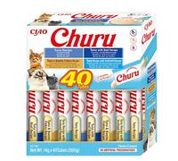 INABA Churu - Premios Puré para Gatos - 4 Sabores de Atún - Deliciosos Snacks para Felinos - Textura Blanda y Cremosa - Ideal Adiestramiento - 40 Tubos x 14g